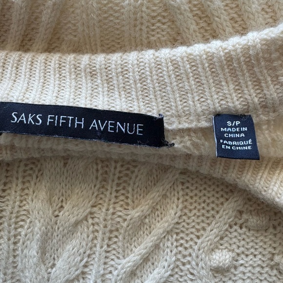 Saks Fifth Avenue Wool/Cashmere Ivory Cable Knit Sweater | Size Small - Picture 5 of 6